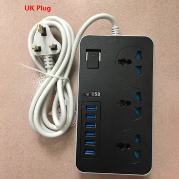

US/EU/UK Standard Power Strip Socket 3 Outlets 6 USB Charger Fast Charging Adapter With Switch