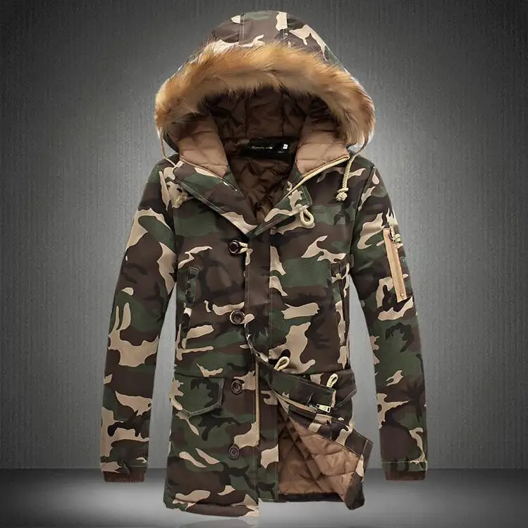 Зимняя куртка мужская камуфляжная армейская Толстая теплая куртка Мужская парка с меховым воротником Модная парка с капюшоном мужская флисовая верхняя одежда