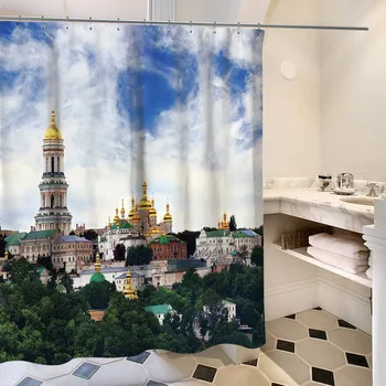 

Shower Curtain Aerial View Illustration of Roofs Attics of Paris City European Buildings Fabric Bathroom Decor Set Hooks