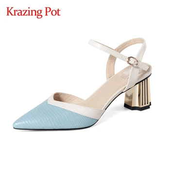 

Krazing Pot korean girls big size mixed colors gorgeous rome noble pointed toe high strange heel buckle straps women pumps L60