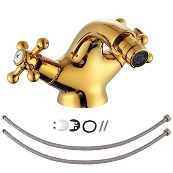 

Easy Install Brass Durable Gold Bidet Faucets Hot Cold Tap European Style Single Hole Hotel Replacement Parts Home Dual Handle