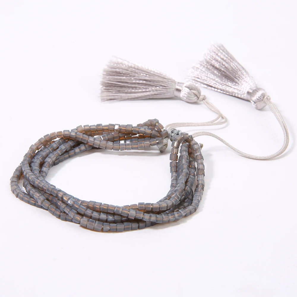 SHINUS BOHO Многослойные квадратные бисерные украшения, Браслеты Дружбы мужские браслеты с кисточкой для женщин - Окраска металла: M-B190805-gray