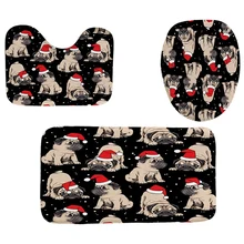4 шт. Домашний набор декора для ванной комнаты классный черный фон Рождественская собака узор чехол для унитаза набор ковриков для ванной+ водонепроницаемый Душ Curta