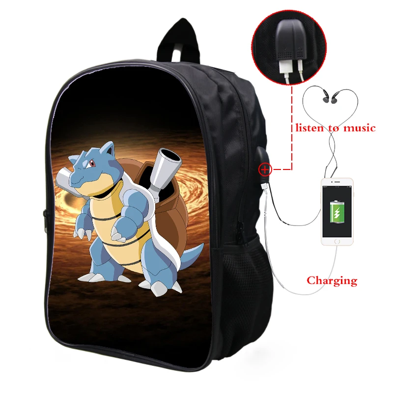 9 Pokemon Blastoise Galaxy Космический рюкзак Многофункциональный USB зарядка Разъем для наушников ноутбук рюкзак для подростков мужчин и женщин школьные сумки - Цвет: 9