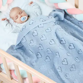 

100x80cm Solid Hollow Heart Knit Baby Blanket & Swaddling Newborn Thermal Soft Fleece Blanket Solid Bedding Set Cotton Quilt