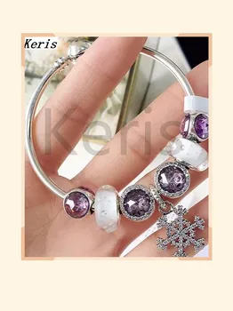 

High Quality Reproduction 1:1 100% Silver White Glaze Purple Cat Eye Snowflake Pendant Bracelet Free Delivery
