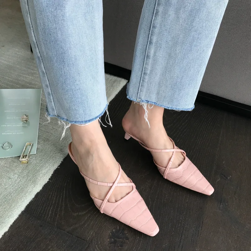 square toe croc kitten heel mules