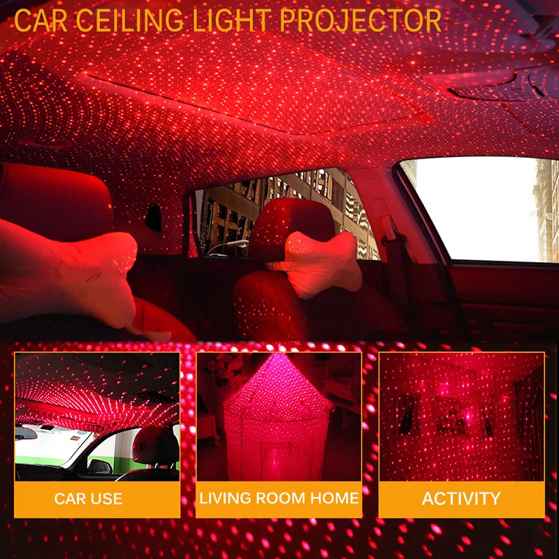 

USB Car Roof Atmosphere Star Sky Lamp Ambient Star Light LED Projector Red Night Light Adjustable Multiple Lighting Effects