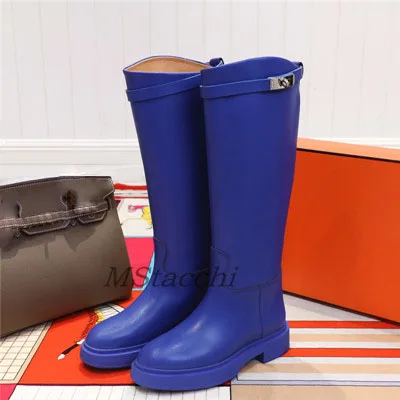 blue long boots Mcacchi/Новинка года; женские короткие ботинки с круглым носком; ботинки на толстой подошве; модная женская повседневная обувь на платформе; женская обувь для вечеринок - Цвет: blue long boots