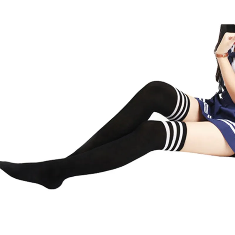New Fashion Stockings Casual Thigh High Over Knee Acrylic Stockings Girls Women Long Knee Warmers Student Black Stripe Stockings