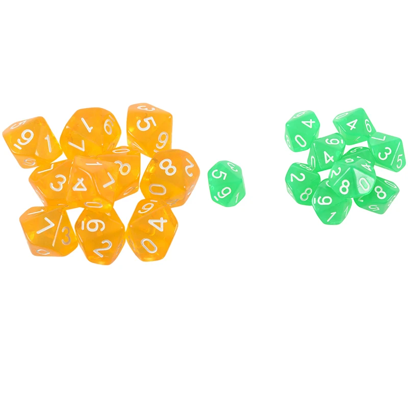 

20 Pcs Dices D10 Ten Sided Gem Dice Die for RPG Dungeons&Dragons Board Table Games, 10 Pcs Transparent Yellow & 10 Pcs Transpare
