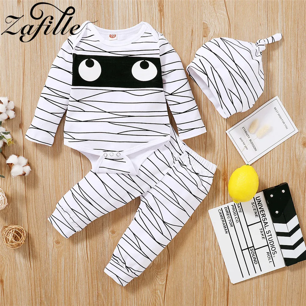 

ZAFILLE 2020 Boys Suit Cotton Lovely Eyes Deco Patchwork Stripe Romper Set For Newborn Baby Boy Clothes 3Pcs Infant Boy Outfits