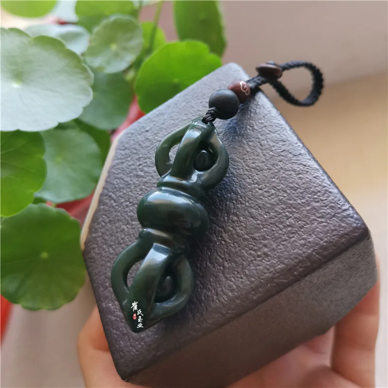 

Cui Jade Industry Natural Hetian Jade Gray Jade Monster Subduing Club Pendant Vajra Handmade Carving Keychain