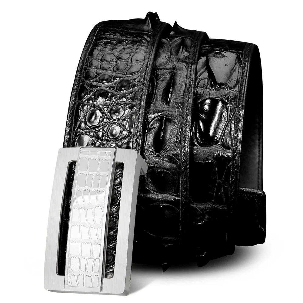 G19-6132A2Black-2 Роскошные мужские ремни с гладкой пряжкой, мужской ремень из натуральной кожи, мужской ремень из крокодиловой кожи, Пряжка из нержавеющей стали, Ширина 3,5 см G19-6132 - Цвет: G19-6132A2Black-2