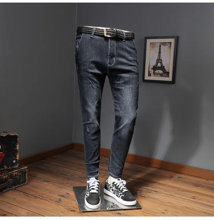 Зимние Для мужчин высокое качество теплая Slim Fit синие джинсы HJ03