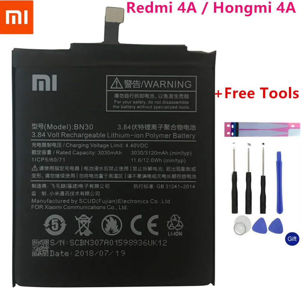 Аккумулятор Xiao mi для телефона Red mi 4A Hong mi 4A 3120 мАч BN30 высокое качество с бесплатными инструментами