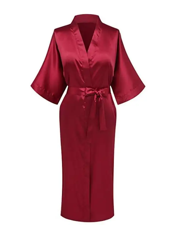 Халат размера плюс S-XXXL из вискозы, женское кимоно, атласный длинный халат, сексуальное женское белье, Классическая ночная рубашка, пижама с поясом - Цвет: wine