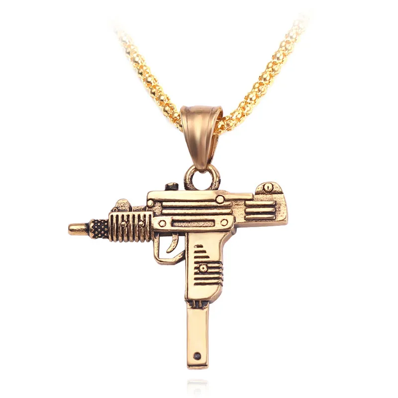 Золотое ожерелье пистолет УЗИ ожерелье с подвеской для мужчин сплав Полный Кристалл Bling цепочка с подвеской в виде автомата хип-хоп велосипедист аксессуары мужское ожерелье - Окраска металла: xl1556
