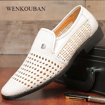 

Summer Loafers Men Casual Shoes Breathable Holes Male Leather Moccasin Luxury Lrand Slip on Men Flat Shoes Zapatillas Hombre