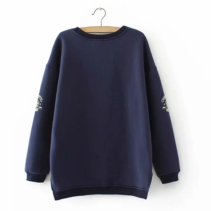 Oversized Plus Size With Velvet Rabbit Print Hoodies Women Sweatshirt Autumn Winter Cotton Ladies Pullover