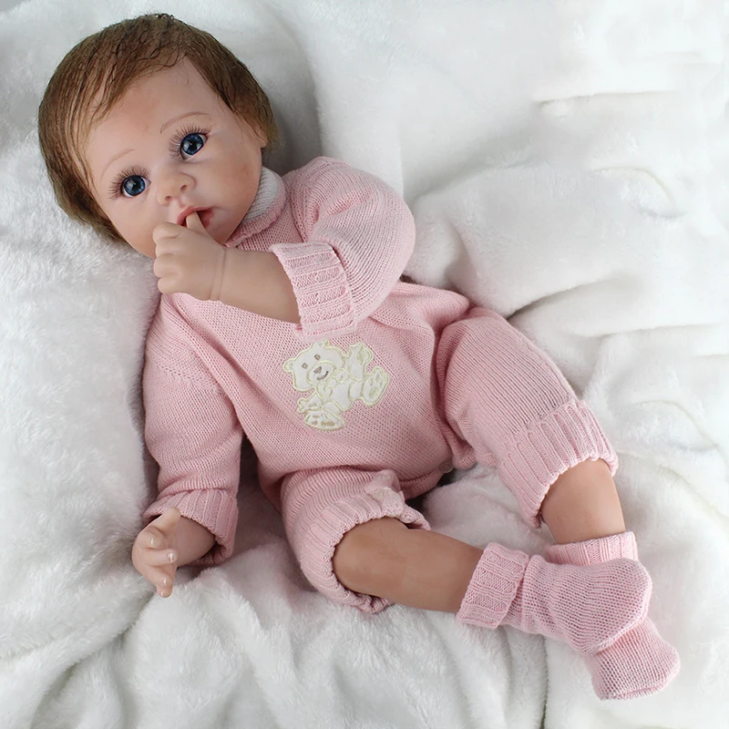 55 см силиконовая кукла для новорожденных с голубыми глазами, игрушки для девочек, для детей, настоящая кукла, розовая детская одежда, рождественский подарок