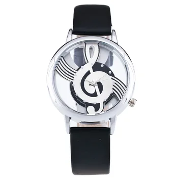 

Exquisite Women Quartz Watch Simple Note Music Notation Alloy Dial with PU Wrist Strap -MX8