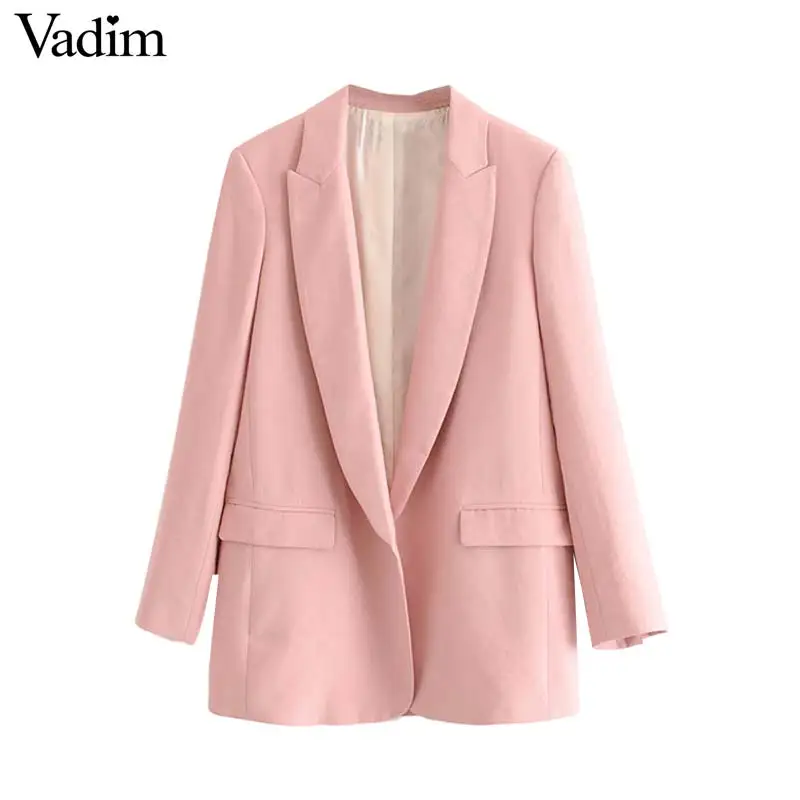 

Vadim women basic solid blazers long sleeve open stitch pockets pink green female outwear elegant jacket coat tops CA511