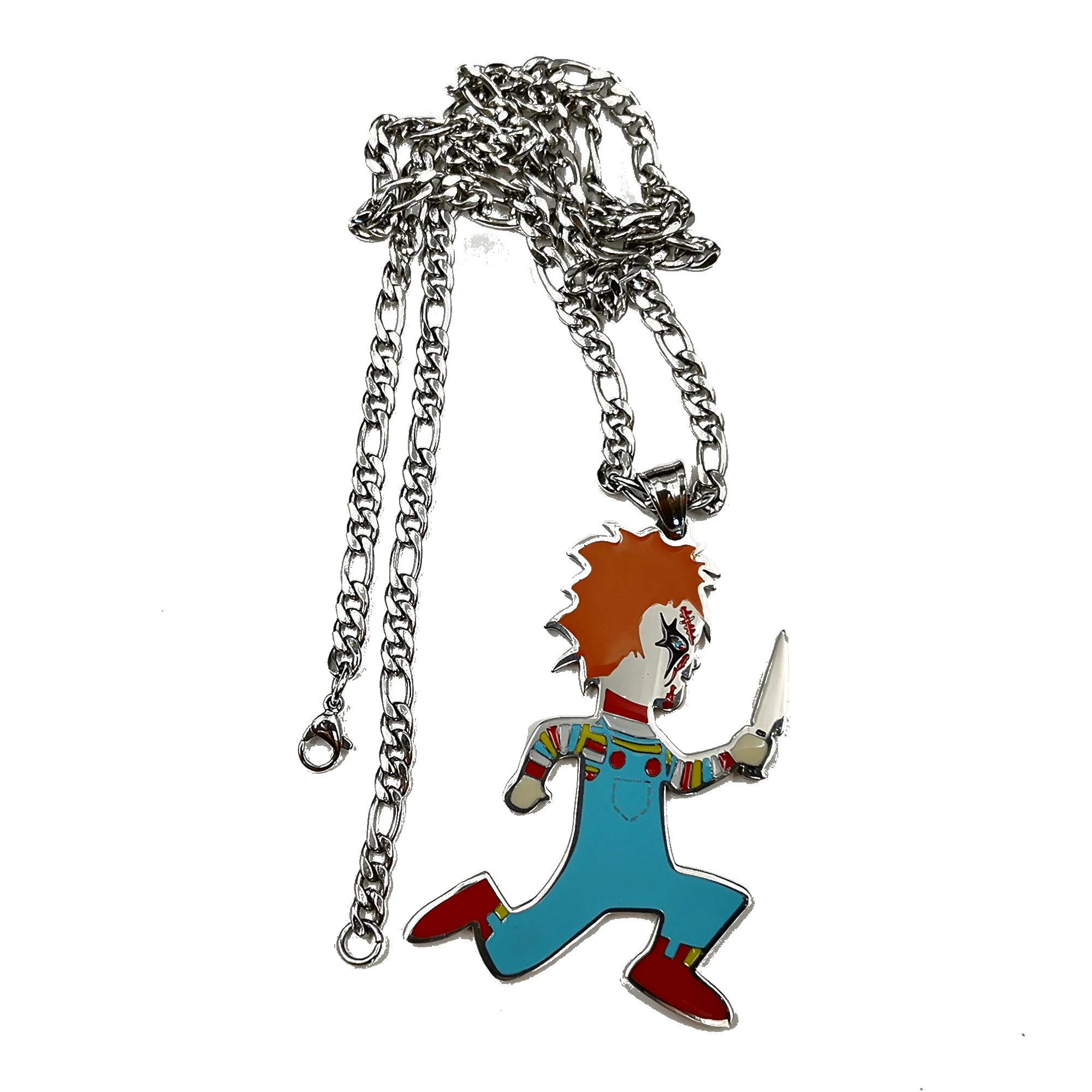 Mens Large ICP Juggalo Chucky Charm Hatchetman Necklace Juggalo Pendant Stainless steel Link Chain 4MM 24 INCH 4