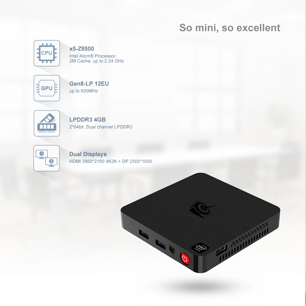 Мини-ПК Beelink T4 Int Atom X5-Z8500 HD graphics 600 4GB ram+ 64GB 2,4 GHz+ 5,8 GHz WiFi 1000Mbps USB3.0 BT4.0 поддержка 4K tv Box