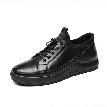 

Black Genuine Leather Men Shoes Winter Men Botas Warm Plush Ankle Boots Comfortable Men Work Shoes Fur Snow Boots Hgh Quality