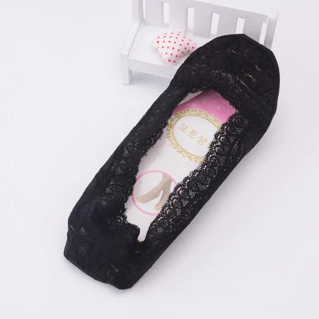 black lace Модные женские носки, силиконовые, нескользящие, милые, одноцветные, ледяной шелк, роза, цветок, хлопок, черный, серый, телесный - Цвет: black lace