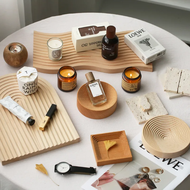 Geometric Solid Wood Storage Tray, Background Decoration Ornaments, Photo Props, Ins Style