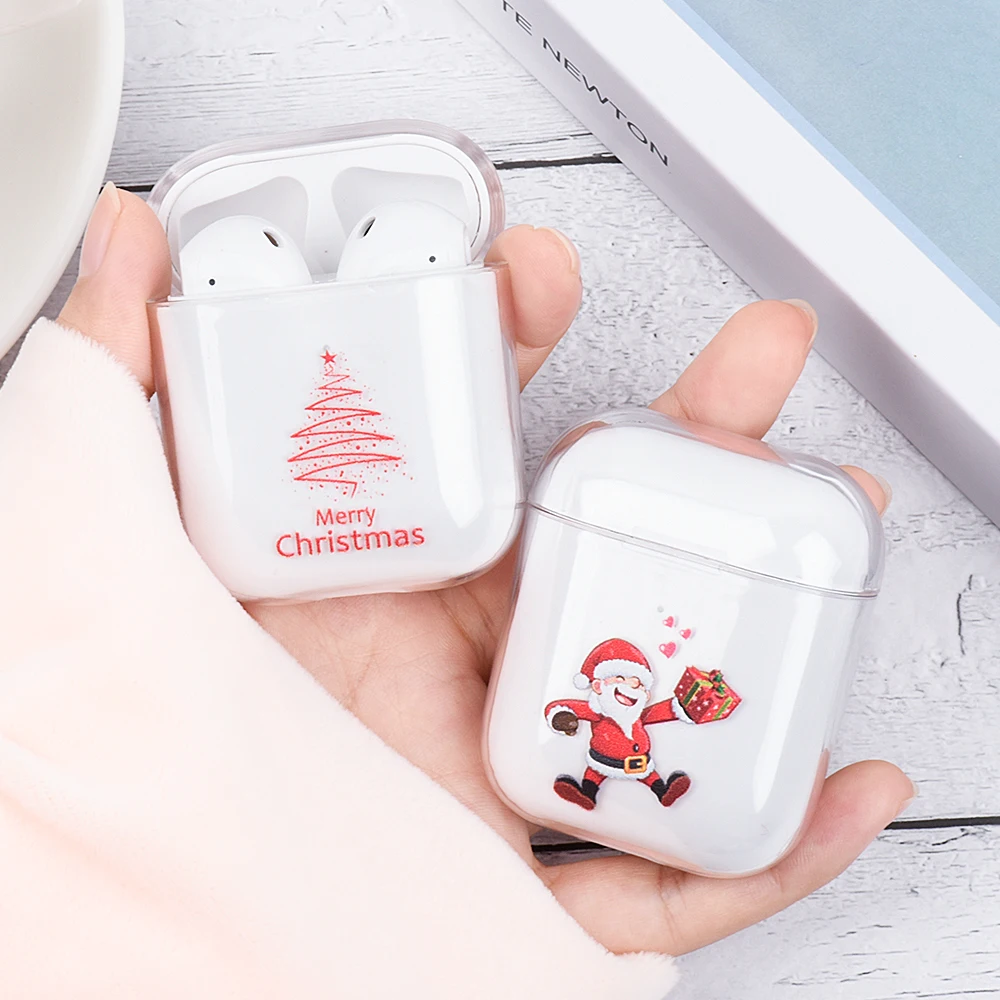 Веселый новогодний чехол для Apple Airpods 2 1 Жесткий ПК Санта Клаус Прозрачный жесткий чехол для Airpods 2 1 сумка для наушников