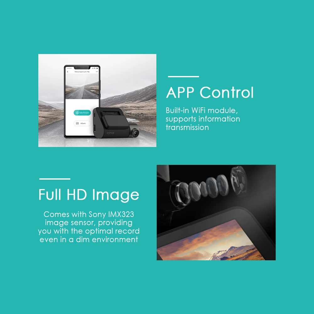 70mai Car Driving Recorder Pro 2-inch Full HD Screen APP Control 24h Surveillance Superior Night Vision