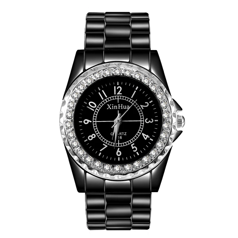 Модный браслет часы женские хрустальные женские часы белые часы женские люксовый бренд XINHUA кварцевые часы montre Браслет femme - Цвет: 032186black