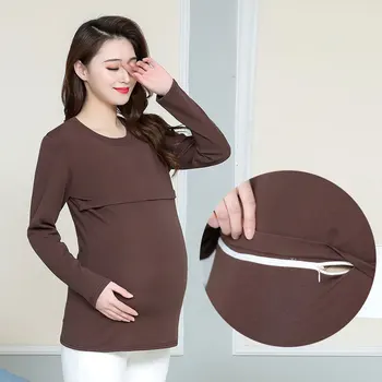

Postpartum Lactation Clothes Cotton Increase Fertilizer Enlarge Code Autumn Round Neck Long Sleeve Maternity Dress Nursing Top