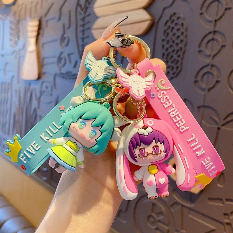 Cartoon Game Characters King Glory Hero Angela Keychain Cute Girl Luban No.7 Doll Keyfob Bag Pendant Women Gift Trinket Keyring | Украшения
