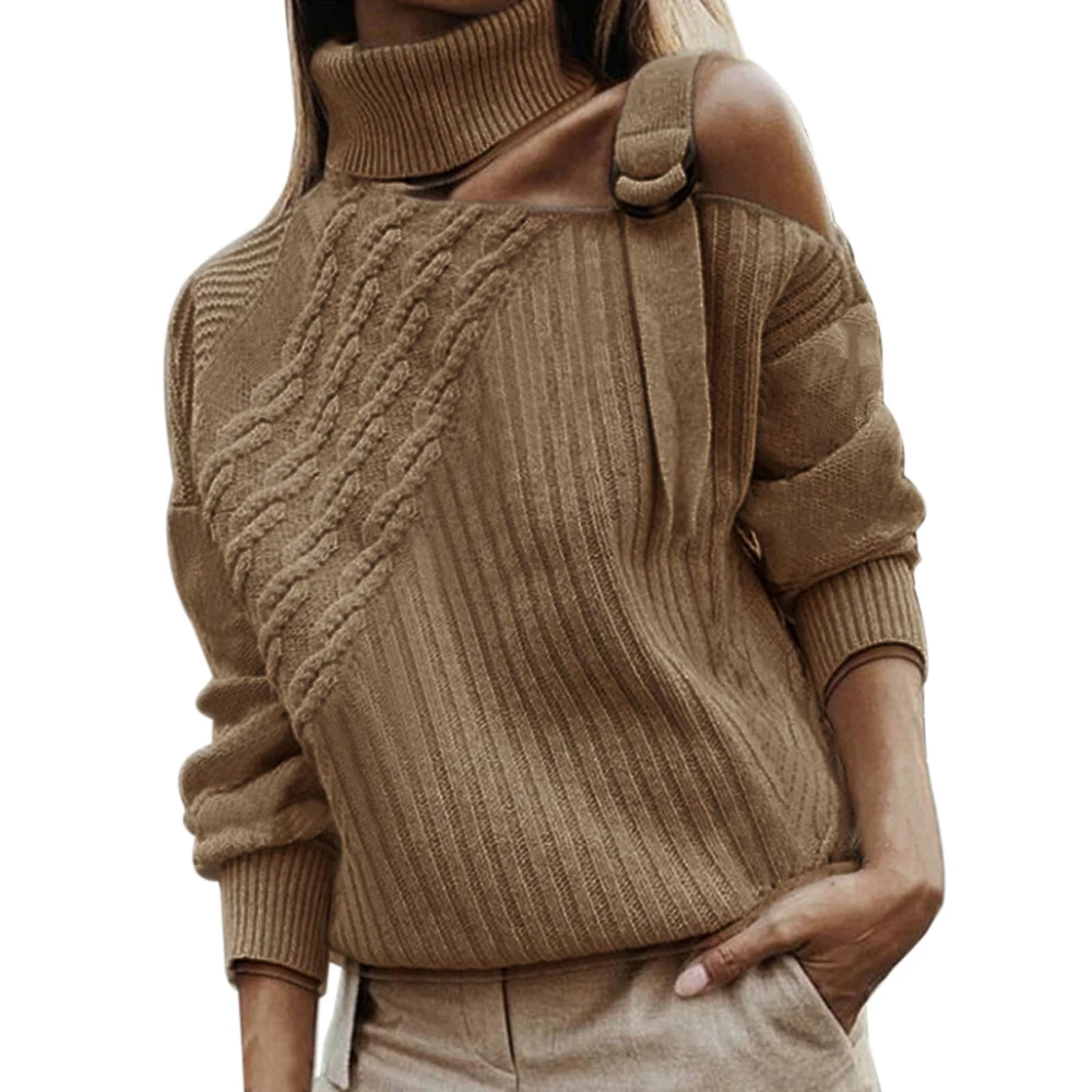 style 2 khaki WENYUJH Леопардовый лоскутный свитер с высоким воротом, женский сексуальный цветной вязаный свитер с открытыми плечами, пуловер с длинным рукавом и рукавом летучая мышь - Цвет: style 2 khaki