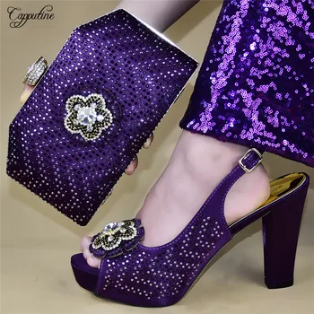 

Amazing high heel pumps shoes and evening bag set with rhinestones for wedding/party 588-1 in Purple