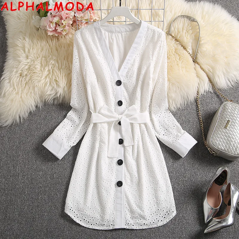 ALPHALMODA 2020 весеннее Новое Вышитое Платье рубашка с длинными рукавами
