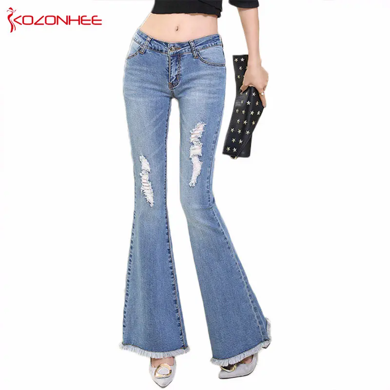 KOZONHEE Nappa Foro Strappato Flare Jeans Donna Jeans Lunghi A Gonne E Pantaloni  Jeans Che Si Estende Per Pantaloni Delle Ragazze Per Le Donne I Jeans di  Grandi Dimensioni formato|bell-bottom jeans|flare jeans