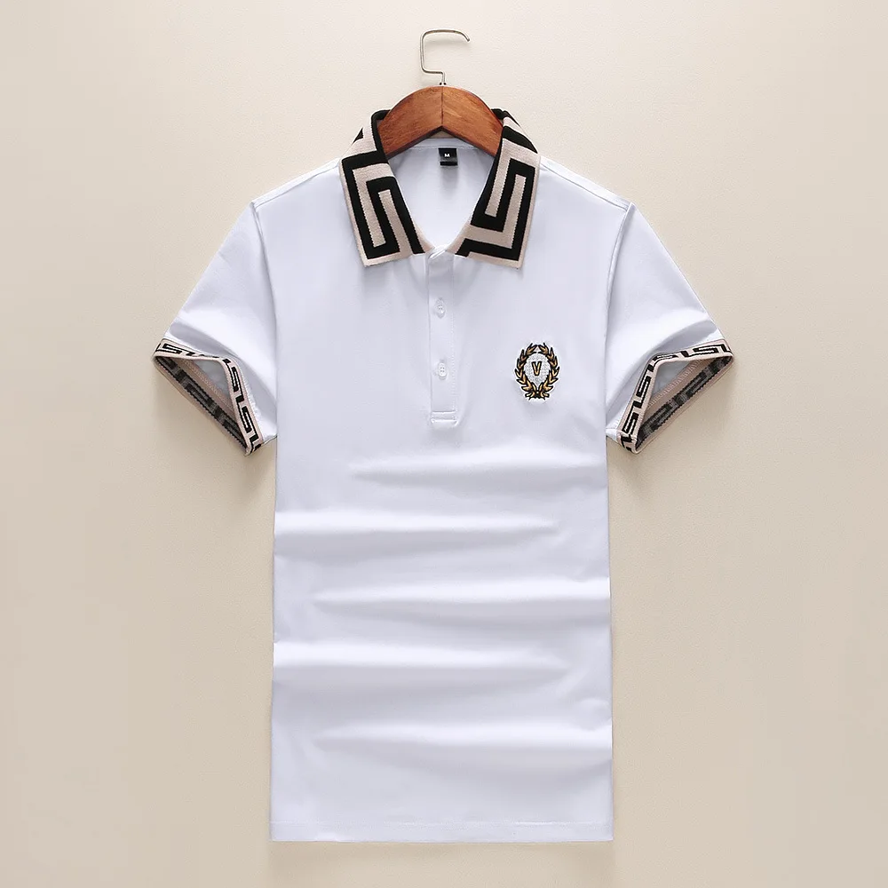 

2019 Summer new men fashions polo shirt Short Cotton Smart Casual Solid Slim Breathable Embroidery tops Street wear