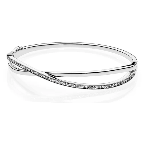 17.5cm bracelet Новинка, 925 пробы, серебряные серьги, изящные, с бантом, двухслойные, объемные серьги, вечная элегантность, подходит для браслета, сделай сам - Окраска металла: 17.5cm bracelet
