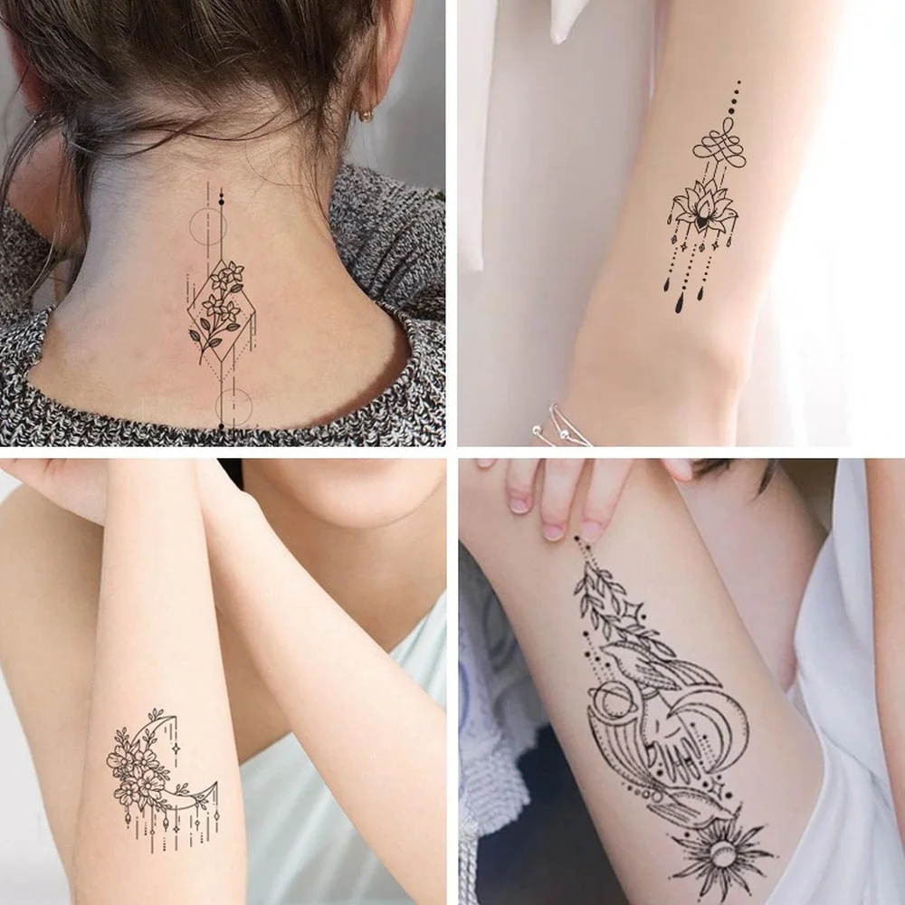 30Sheet/Lot Temporary Tattoo Sticker Moon Lotus Body Art Arm Tattoos Waterproof Flowers Tattoos Sticker Fake Water Transfer tattoo sticker temporary tattoos