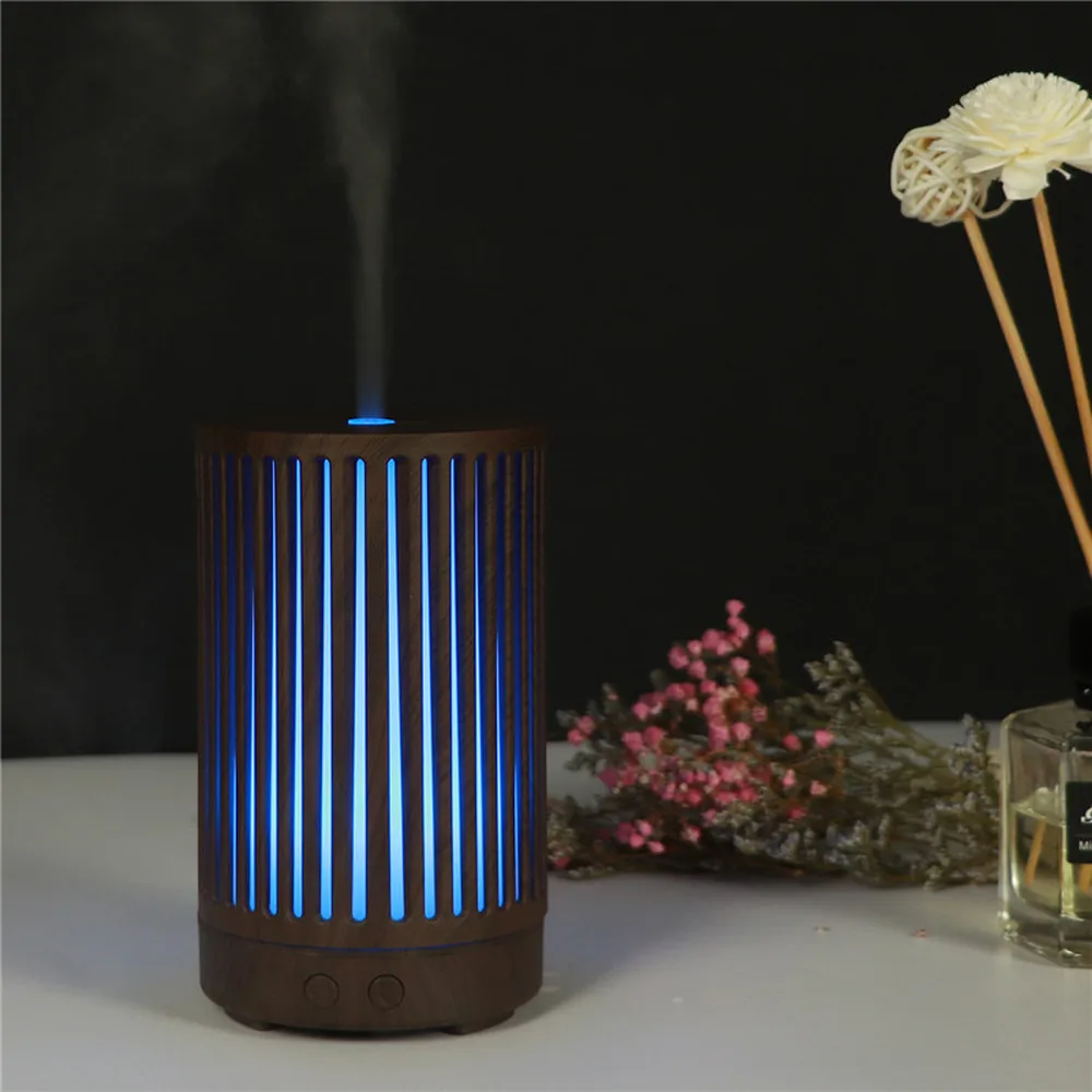 

New 100ml Wood Grain Ultrasonic Mist Maker Air Humidifie Home Office Essential Oil Diffuser with LED Colorful Lamp Aromatherapy