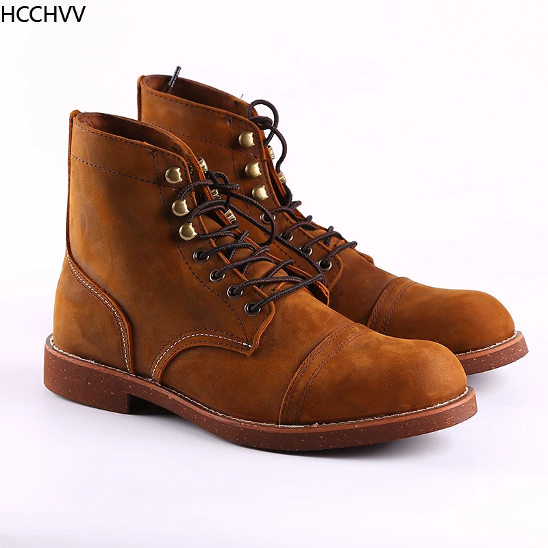 Skup Nowa wiosna jesień Vintage oprzyrządowanie ciemne skrzydła męskie buty motocyklowe wysokiej jakości skóra bydlęca okrągłe Toe czerwone męskie trzewiki w stylu casual