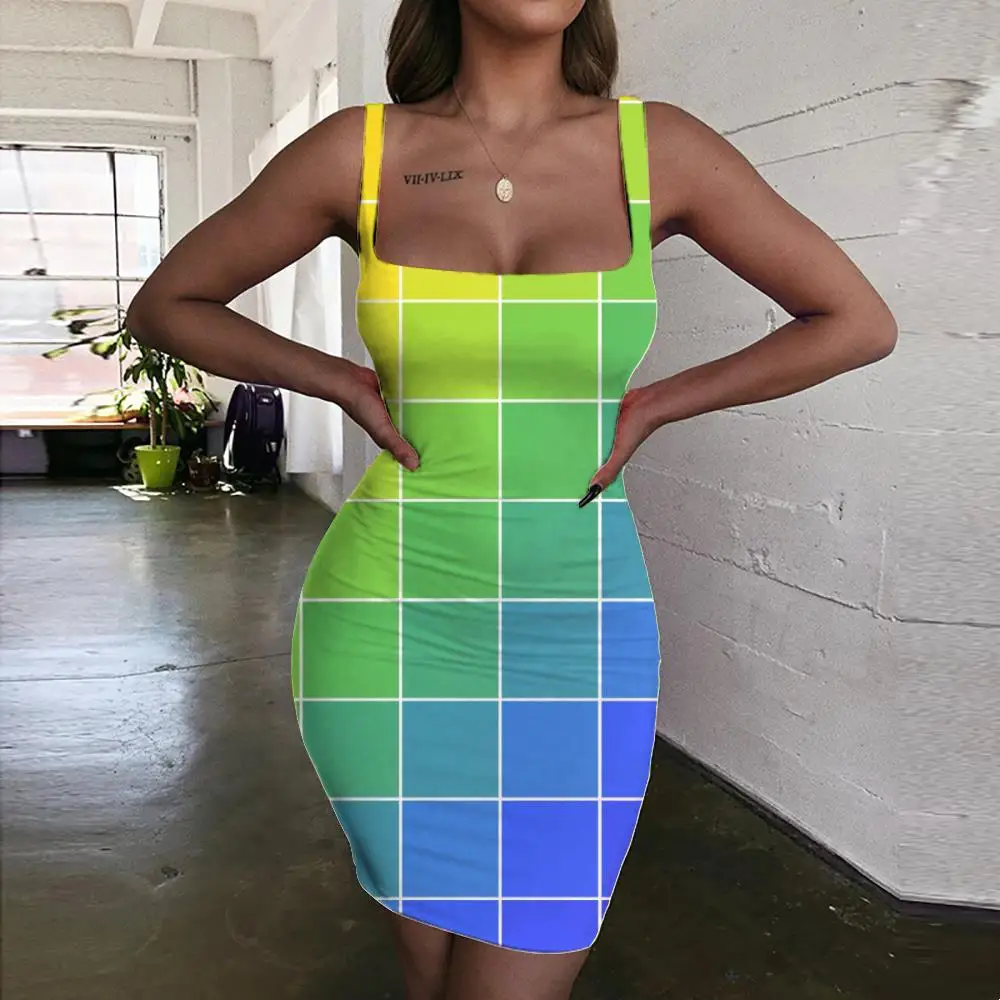 

KYKU Rainbow Dress Women Colorful Bodycon Dress Art Sundress Harajuku 3d Print Womens Clothing Club Vintage Beach High Quality