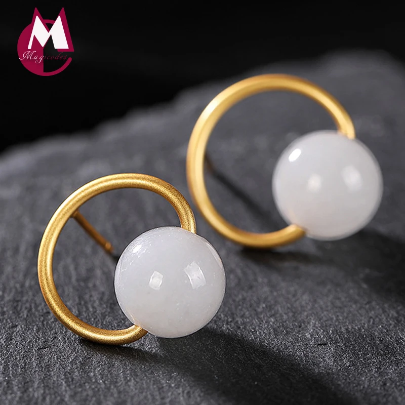 Женские серьги-гвоздики из серебра 100% пробы с натуральным камнем | Украшения и