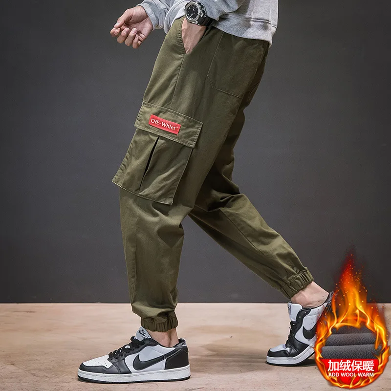 Осень/зима slim fit плюс бархатные мягкие повседневные штаны для мужчин Корейский шоу сезона новые мужские комбинезоны с носком