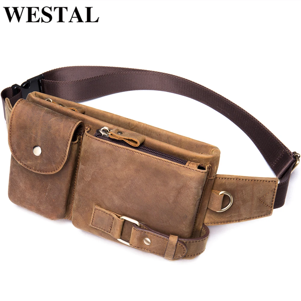 Unisex REAL LEATHER Bumbag Oil Brown Pouch Waist Belt Money Mobile Travel Bag 